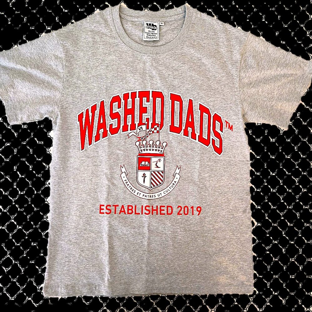 BNWOT Dad Themed Collegiate Logo Grey / Red Heavyweight Tee Shirt Size Med